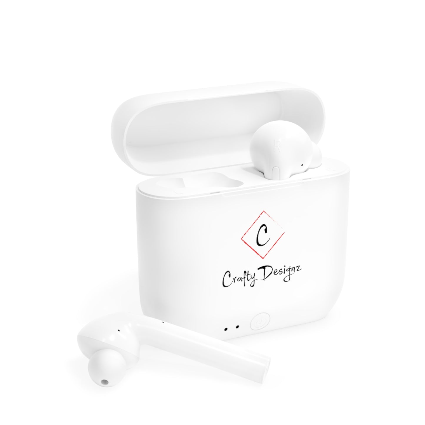 Essos Wireless Earbuds Case — White Charging Case with Crafty Designz Logo