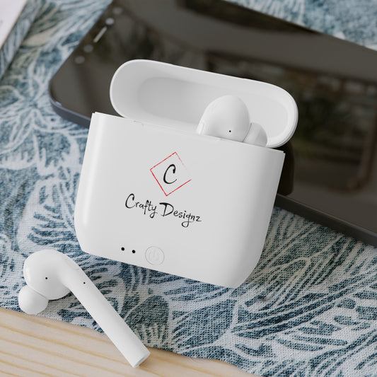 Essos Wireless Earbuds Case — White Charging Case with Crafty Designz Logo